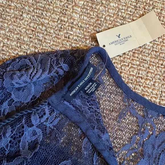 NWT Navy Blue Lace Blouse by American Eagle - Picture 6 of 8